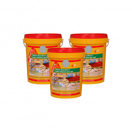 Lot de 3 peintures de sol mono-composante SIKA Sikasol W - Gris béton - 5L