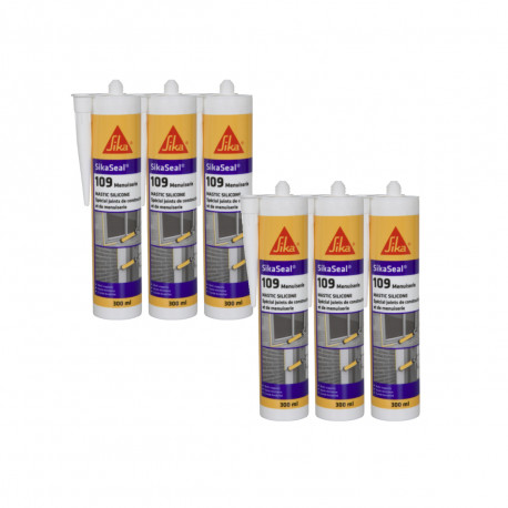 Lot de 6 mastic silicone SIKA Sikaseal 109 Menuiserie - Transparent - 300ml