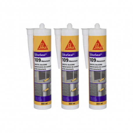 Lot de 3 mastic silicone SIKA Sikaseal 109 Menuiserie - Transparent - 300ml