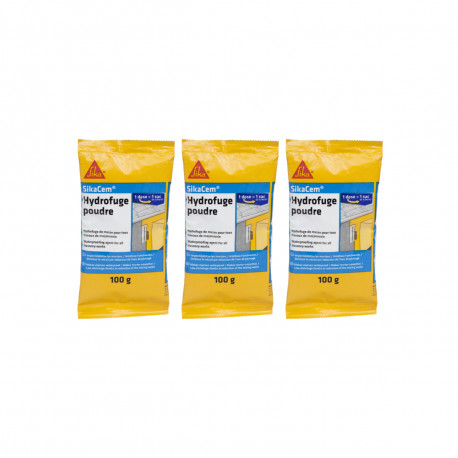 Lot de 3 additifs imperméabilisants béton et mortier SIKA SikaCem Hydrofuge Poudre - 100g