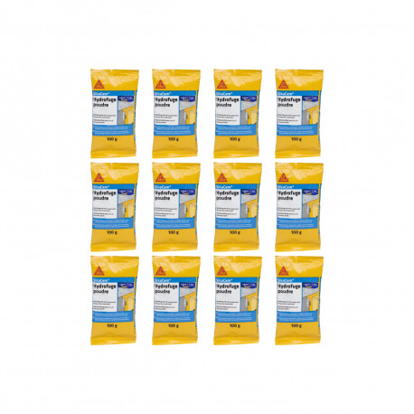 Lot de 12 additifs imperméabilisants béton et mortier SIKA SikaCem Hydrofuge Poudre - 100g