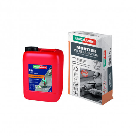 Pack PAREXLANKO - Mortier de réparation 10kg - Résine d'adhérence 751 LANKO LATEX 5L