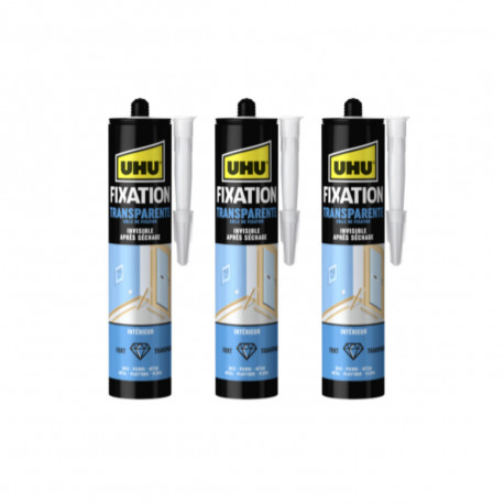 Lot de 3 mastics de Fixation UHU Transparent cartouche - 310 g
