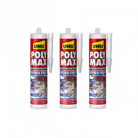 Lot de 3 colles mastic Extra Forte Polymax UHU Invisible cartouche - 300 g