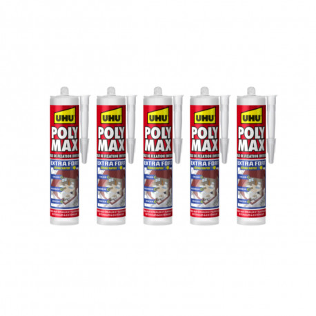 Lot de 5 colles mastic Extra Forte Polymax UHU Invisible cartouche - 300 g