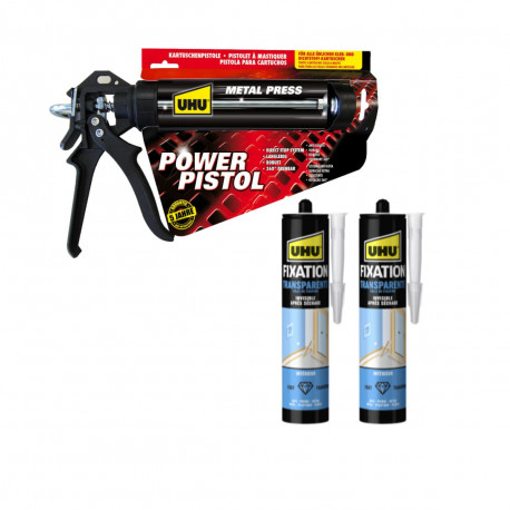 Pack UHU Power Pistol - 2 cartouches mastic de fixation Transparent - 2x310g