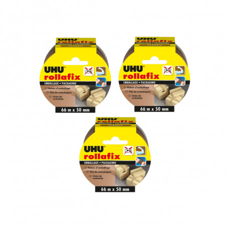 Lot de 3 rubans adhésifs UHU Rollafix Emballage Marron - 66m x 50mm