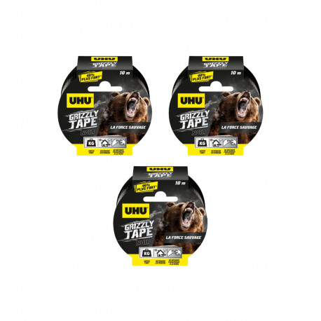 Lot de 3 rubans adhésifs UHU Grizzly Tape Noir - 10m