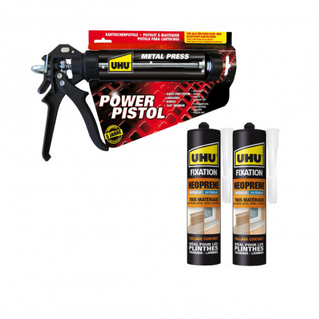 Pack UHU Power pistol - 2 cartouches colle Mastic de fixation Express - 2x 370g