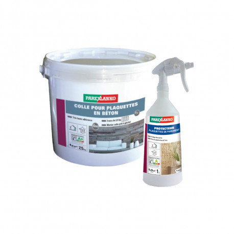 Pack PAREXLANKO - Colle pour plaquettes en béton gris - 7,5 kg - Protecteur plaquettes de parement - 1L