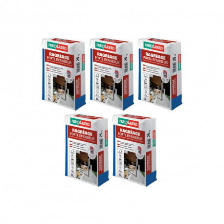 Lot de 5 ragréages forte épaisseur PAREXLANKO - convient jusqu'à 15m² environ - 125kg