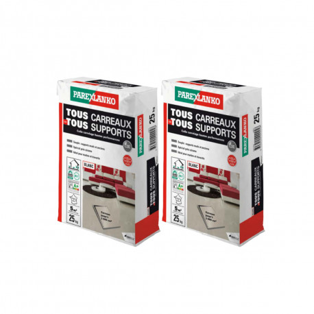 Lot de 2 Colles carrelage améliorées PAREXLANKO Tous carreaux tous supports - Blanc - 50kg