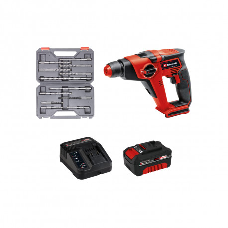 Pack EINHELL Marteau Perforateur 18V Power X-Change - TE-HD 18/12 Li-Solo - Starter Kit Power 4.0Ah - Coffret 12 forets SDS Plus