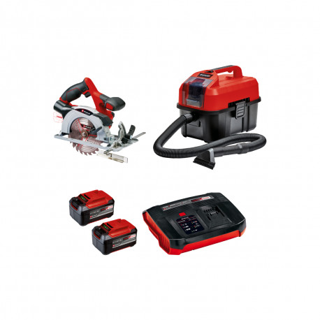 Pack EINHELL 18V Power X-Change - Scie circulaire - 150mm - Aspirateur eau et poussière - 10L - 2 batteries 5.2Ah - 1 chargeur 
