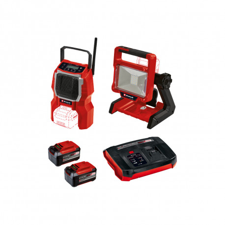 Pack EINHELL 18V Power X-Change - Projecteur LED - TE-CL 18/2000 LiAC - Solo - Radio - TC-RA 18 Li BT - Solo - 2 batteries 5.2Ah