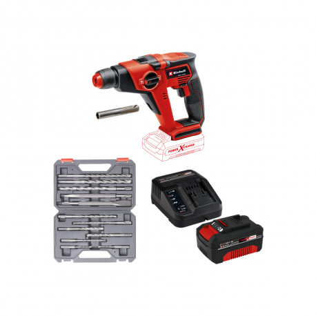 Pack EINHELL Marteau Perforateur 18V Power X-Change - TE-HD 18/12 Li-Solo - Starter Kit Power 4.0Ah - Coffret 12 mèches SDS Plus