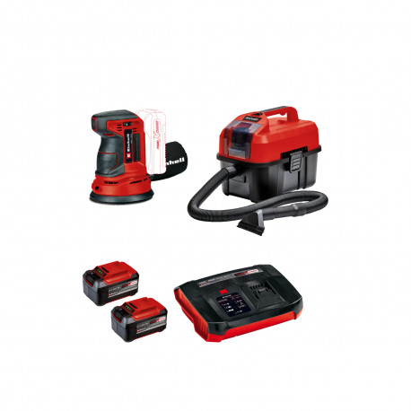 Pack EINHELL 18V Power X-Change - Ponceuse excentrique - Aspirateur eau et poussière - 10L - 2 batteries 5.2Ah - 1 chargeur Boos