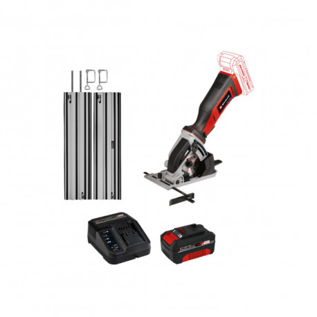 Pack EINHELL Mini scie circulaire EINHELL 18V Power X-Change - TE-CS 18/89 Li - Solo - Starter Kit Power 4.0Ah - Lot de 2 rails 