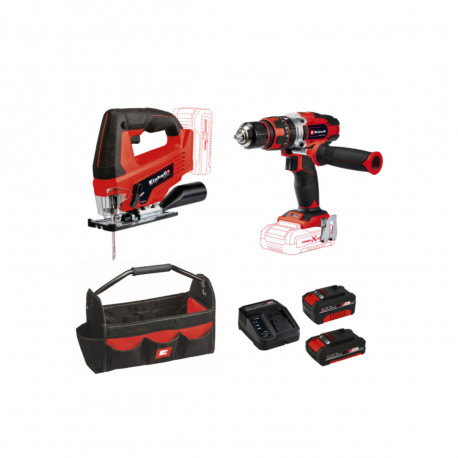 Pack EINHELL 18V Power X-Change - Scie sauteuse pendulaire - Perceuse visseuse à percussion - Batterie 4.0Ah - Batterie 2.0Ah - 