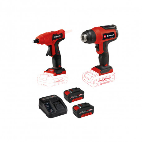 Pack EINHELL 18V Power X-Change - Pistolet à colle sans fil TE-CG 18 Li - Solo - Décapeur thermique TE-HA 18 Li-Solo - Starter K