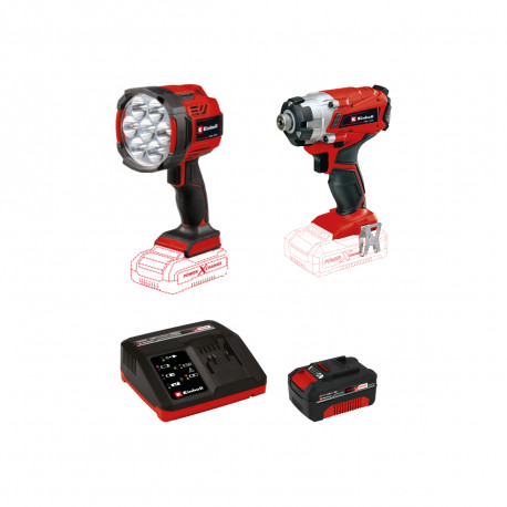Pack EINHELL 18V Power X-Change - Visseuse clé à chocs à percussion TE-CI 18/1 Li-Solo - Lampe LED TE-CL 18/2500 LiAC-solo - Sta