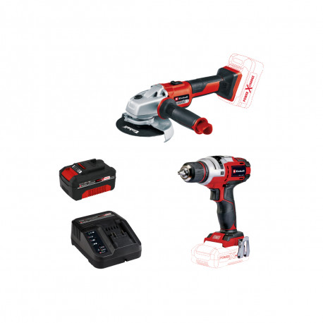 Pack EINHELL 18V Power X-Change - Perceuse visseuse TE-CD 18 Li E-Solo - Meuleuse d'angle AXXIO - Starter Kit Power 4.0Ah