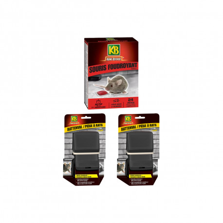 Pack KB Home Defense - 2 pièges à rats - 1 souris foudroyant - 24 pâtes