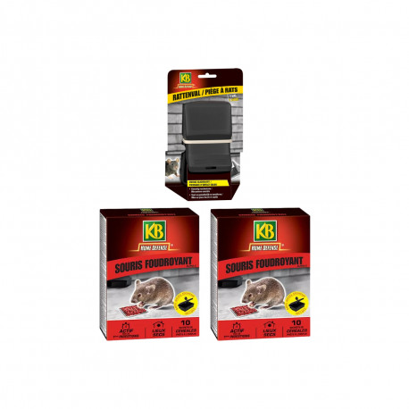 Pack KB Home Defense - 1 piège à rats - 2 souris foudroyant céréales - 20 sachets
