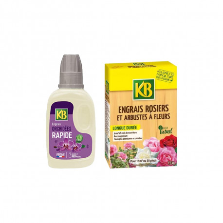 Pack KB - Engrais pour rosiers et arbustes à fleurs ,5kg - Engrais rapide pour orchidées 250ml