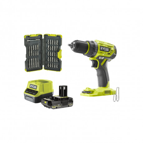 Pack RYOBI Perceuse Visseuse 18V Brushless R18DD7-0 - 1 Batterie 2,5 Ah 1 Chargeur rapide - Coffret antichocs 40 embouts de viss