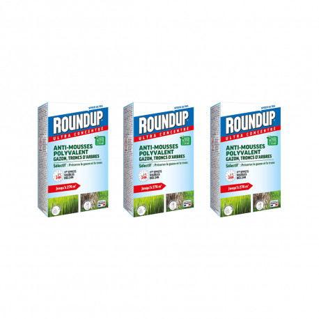 Lot de 3 anti-mousses ROUNDUP - Gazon et troncs d'arbres - 500ml