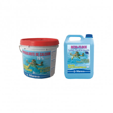 Pack MAREVA - Granulés d'hypochlorite de calcium - 5kg - Clarifiant liquide Reva-flock - 5L
