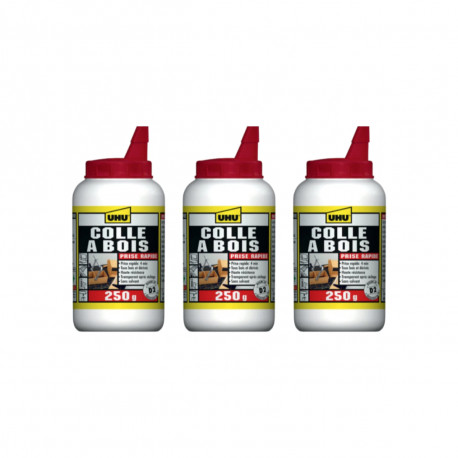 Lot de 3 colles UHU spéciale bois à prise rapide D2 - 250g