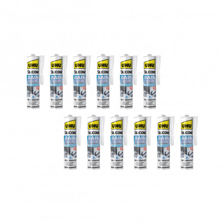 Lot de 12 silicones mastics UHU Bain Cuisine 2H - Transparent - 300ml