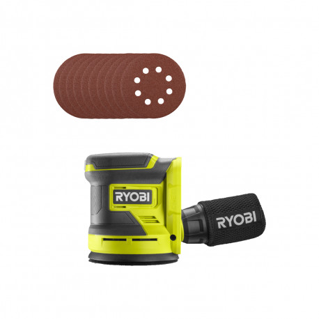 Pack RYOBI - Ponceuse excentrique RROS18-0 - 18V OnePlus - Sans batterie ni chargeur -10 Disques abrasifs - 125mm - Grain 100, 1