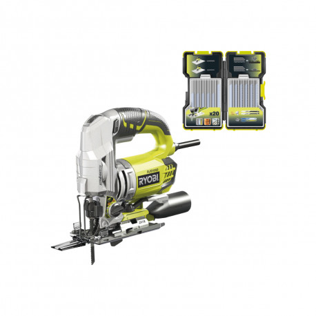 Pack RYOBI Scie sauteuse pendulaire RJS1050-KA5 - 680 W - 105mm - coffret de 20 lames - bois - métal - 75-100mm - RAK20JB
