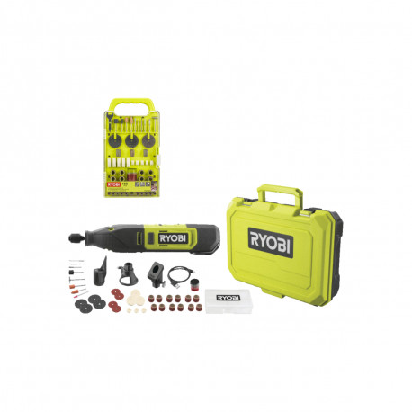 Pack RYOBI - Mini-outil multifonction RRT12-120BA3/35 - 12V - 1 Batterie 2.0Ah - 1 Câble USB C - 35 Accessoires - Kit de 155 acc