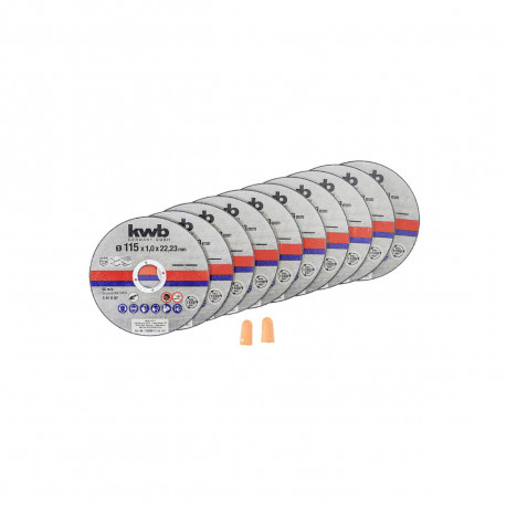 Lot de 10 disques extra fin à tronçonner KWB - 115 mm - avec bouchons
