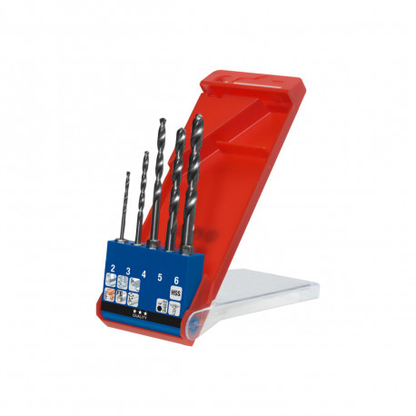 Jeu de 5 forets hélicoïdaux HSS à queue 6 pans 1/4" KWB - 2 à 6 mm