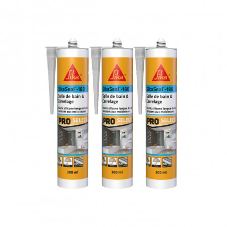 Lot de 3 mastics silicone SIKA Sikaseal-180 Salle de bain & carrelage - Transparent - 300ml