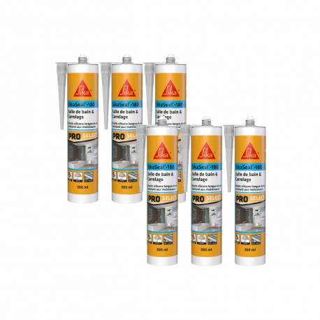 Lot de 6 mastics silicone SIKA Sikaseal-180 Salle de bain & carrelage - Transparent - 300ml