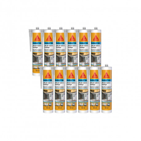 Lot de 12 mastics silicone SIKA Sikaseal-180 Salle de bain & carrelage - Transparent - 300ml