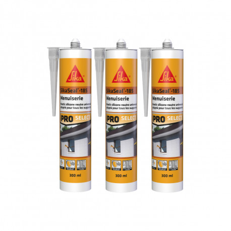Lot de 3 mastics silicone SIKA Sikaseal-185 Menuiserie - Transparent - 300ml
