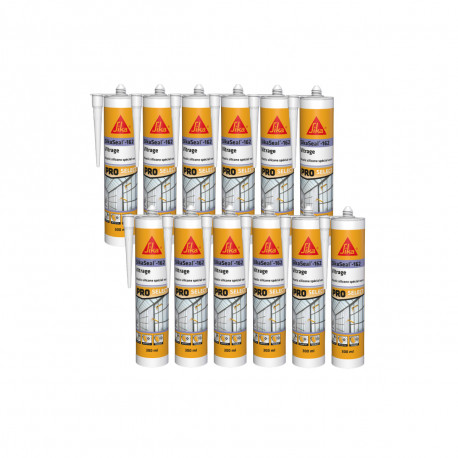 Lot de 12 mastics élastique silicone SIKA Sikaseal-162 Vitrage - Blanc - 300ml