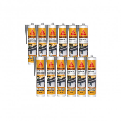 Lot de 12 mastics silicone SIKA Sikaseal-185 Menuiserie - Gris - 300ml