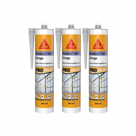 Lot de 3 mastics élastique silicone SIKA Sikaseal-162 Vitrage - Translucide - 300ml