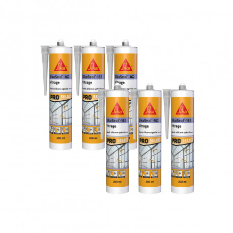 Lot de 6 mastics élastique silicone SIKA Sikaseal-162 Vitrage - Translucide - 300ml