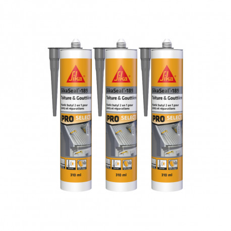 Lot de 3 mastics butyl SIKA Sikaseal-189 Toiture & Gouttière - Gris - 310ml