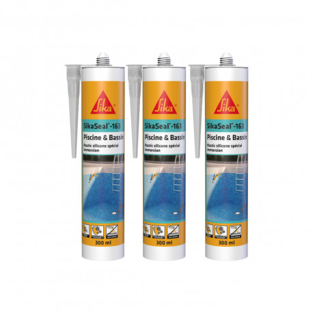 Lot de 3 mastics silicone SIKA Sikaseal - 163 Piscine & Bassin - Transparent - 300ml