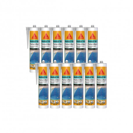 Lot de 12 mastics silicone SIKA Sikaseal - 163 Piscine & Bassin - Transparent - 300ml